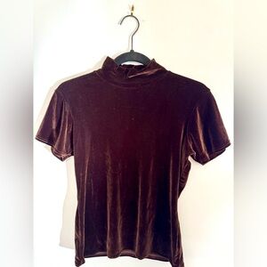 Vintage 90s Y2K Kathy Ireland Rich Brown Velvet Short Sleeve Top, Small